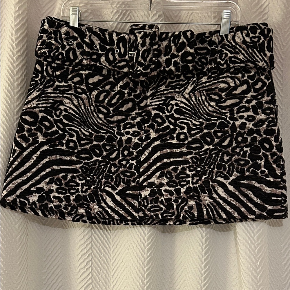 Maeve Black and White Animal Print Mini Skirt